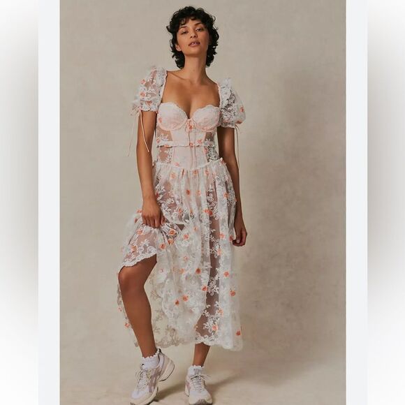 New free People For Love & Lemons Tessa Midi Dress/ Size M - Picture 3 of 11